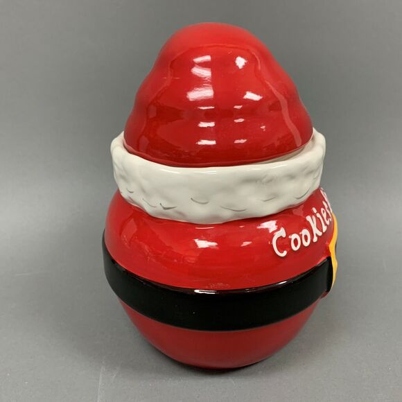 Real Home Earthenware Red Santa Cookie Jar Christmas Holiday - Picture 4 of 8
